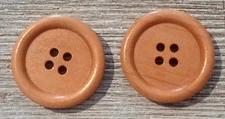 2 Brown Sewing Buttons Crafting Wood 4 Hole Flat 1" 