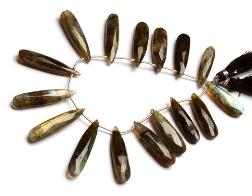 Natural Fire Labradorite Gem 28x8 to 34x8 mm Faceted Pear Shape Beads 8" Strand - Picture 7 of 9
