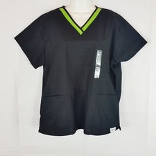 Everlast Medical Nurse Scrub Top Sz L Black  Green Short Sleeve V Neck Everdri