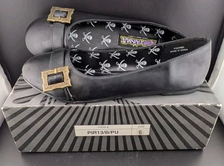 Plantillas planas negras con calavera talla 6 Funtasma para mujer bruja pirata Mary Jane Foto 2 de 4