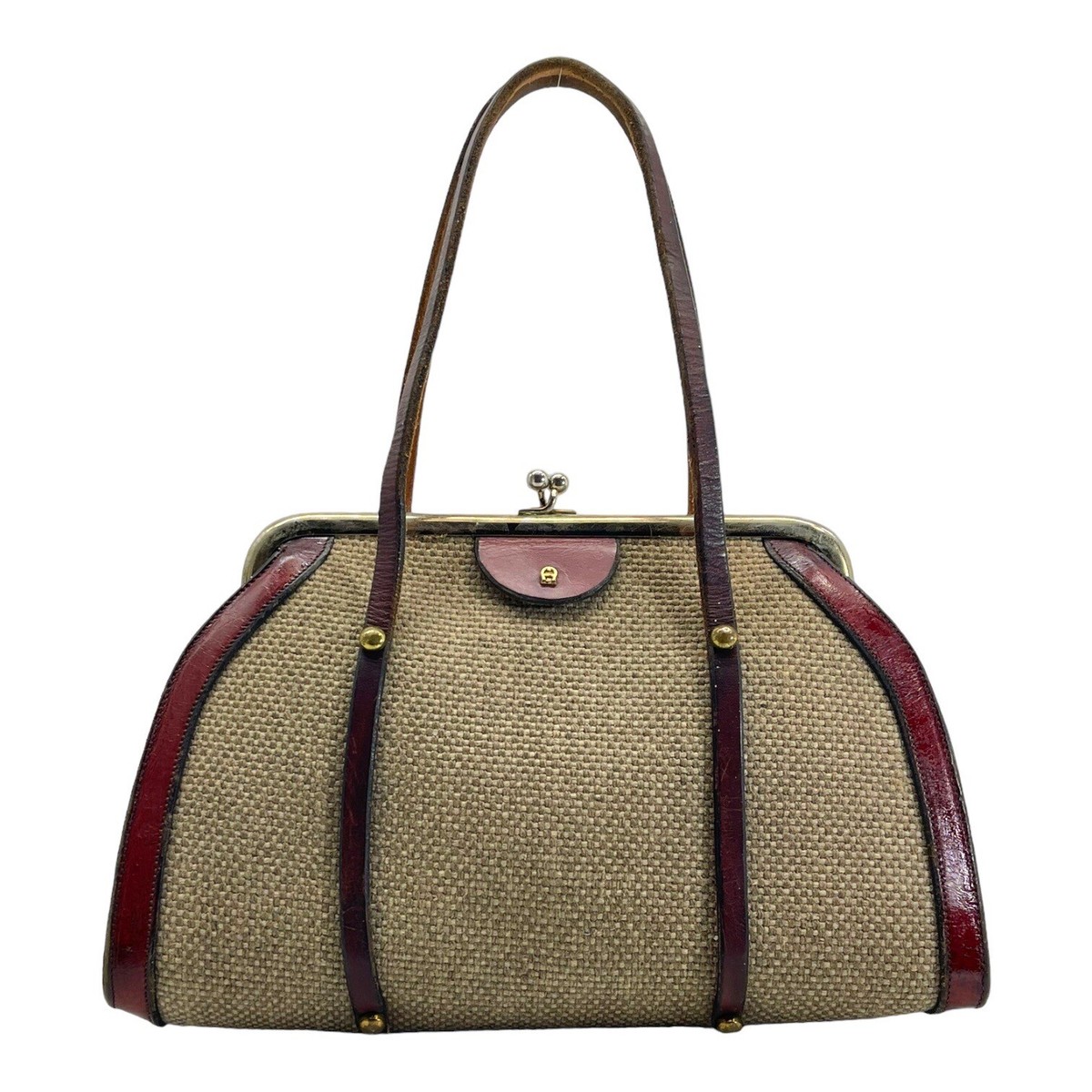 Vintage 40s 50s ETIENNE AIGNER Tweed Leather Handmade Satchel Bag