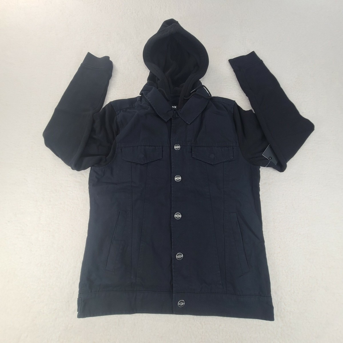 Hurley Jacket Mens Small Black Timber Trucker Casual Long Sleeve