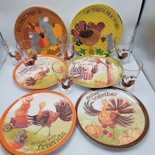 Pottery Barn Kids Lot 11 plates Melamine Thanksgiving Fall Autumn 6 Cups Turkey