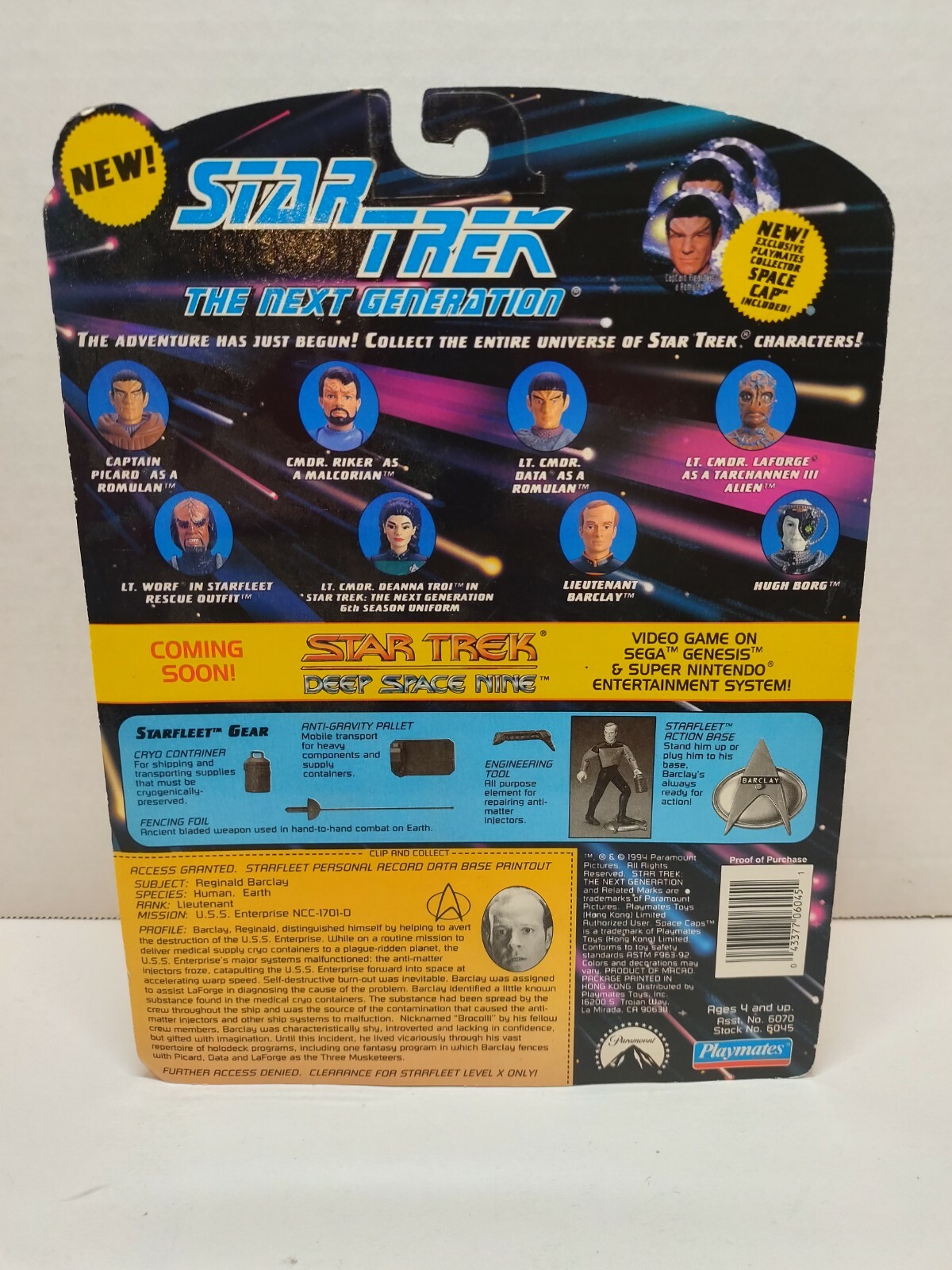 1992 Playmates Star Trek the Next Generation Lieutenant Barclay, MOSC Figure