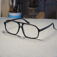 Vintage Aviator solid acetate eyeglasses men's matte black frame glasses Large