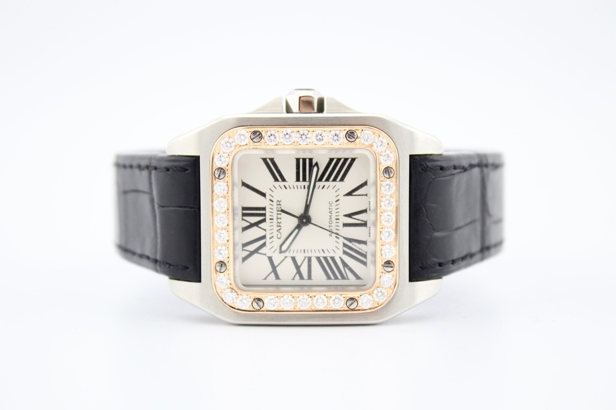 CARTIER SANTOS 100 TWO TONE 18K GOLD & STEEL DIAMOND ENCRUSTED