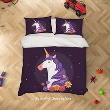 3D Unicorn Floral Star Kids Quilt Cover Set Duvet Cover Bedding Pillowcases