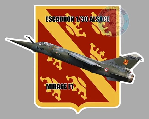 AUTOCOLLANT MIRAGE F1 ESCADRON ER 1/30 ALSACE ARMEE DE L'AIR BLASON EC AC072