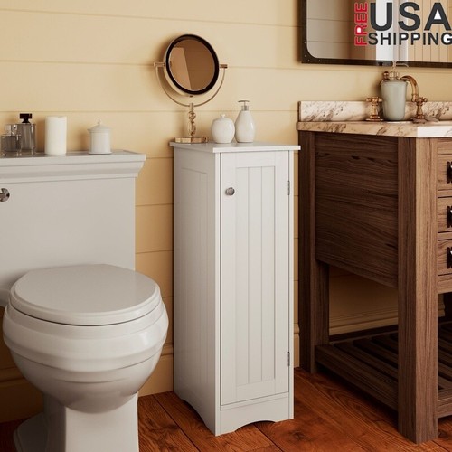 Slim Bathroom Storage Cabinet Adjustable Shelves Beadboard Style Organizer New