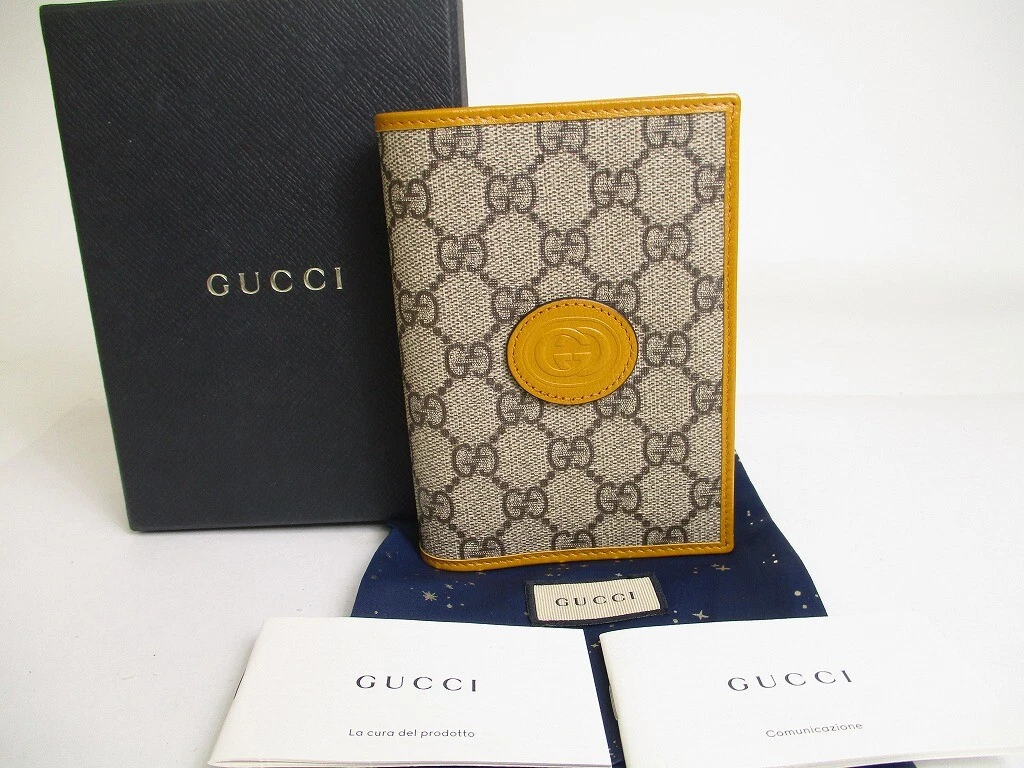 Authentique porte passeport GUCCI GG Supreme Orchre cuir #a370