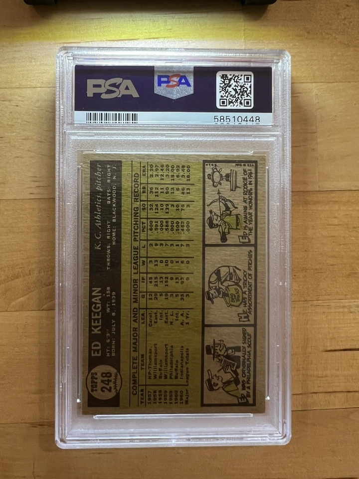 1961 TOPPS #248 Ed Keegan Rookie Star RC PSA 5 Athletics Fresh Graded Slab - Image 2 of 2
