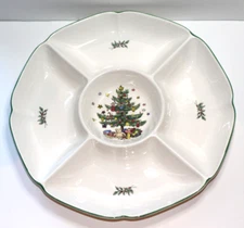 Chip and dip/Hors D'oeuvre Ceramic Christmas Plate, Nikko, Japan, 5 compartments