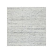 6'x6' Ivory Plain Modern Striped Design Soft Wool Hand Loomed Square Rug R64773