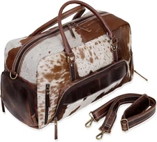 Large Cowhide Leather Duffle Bag Travel Gym Weekender Unisex Overnight Luggage