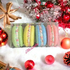 Macaroon Christmas Tree Pastel Cookies Glitter Foam Ornaments Set of 4 New