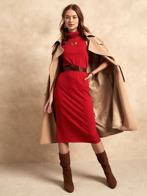 knee length dresses for ladies Fuchsia Ribbed Mock Neck Long Sleeve Maternity Midi Dress main image 0
