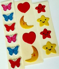 Vintage Russ PUFFY Butterfly SUPER Stick On Red Heart Moon Stars Scratch n Sniff