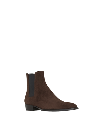 SAINT LAURENT Wyatt $1190 Dark Chocolate Suede 40mm Chelsea  display picture 1