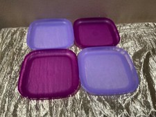 New Set 4 Tupperware Luncheon Plates 8 Square Raised Sides Mulberry/Lilac Color
