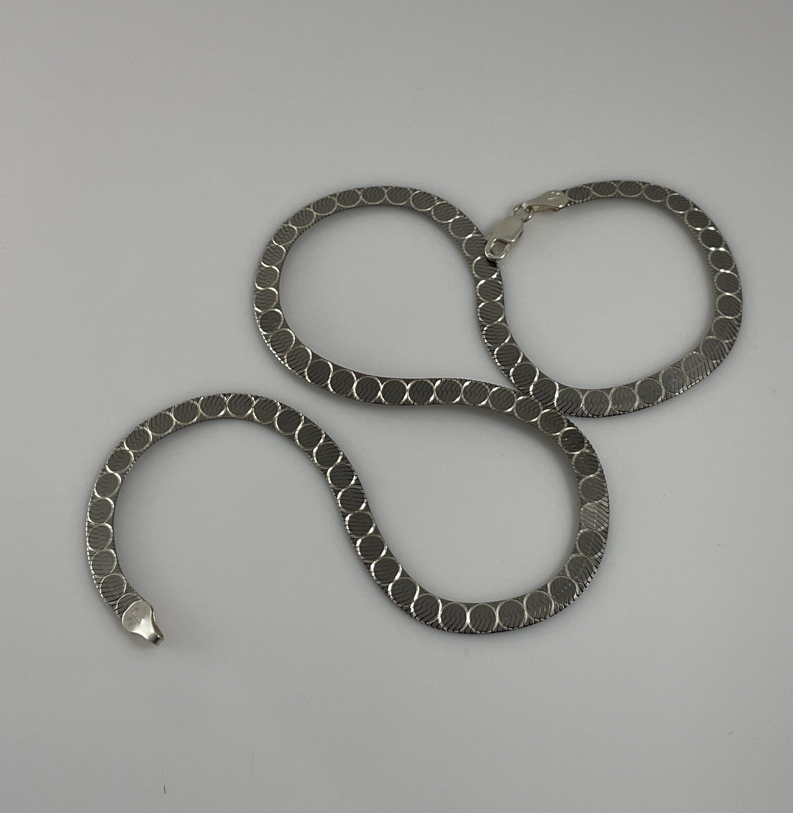 925 Sterling Silver Engine Turned Herringbone Cha… - image 9