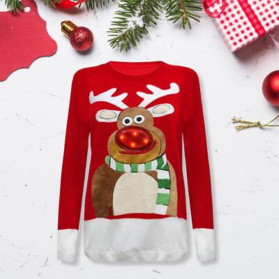Unisex Christmas Light Jumper Womens Mens Rudolph Novelty LED Xmas Party  Sweater UK