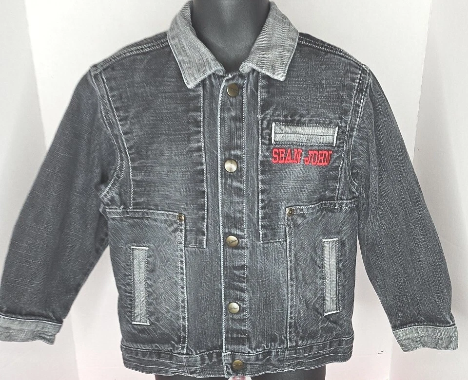 Chaqueta de mezclilla negra vintage Sean John para niño con bordado rojo talla 4T Hip Hop Foto 2 de 4