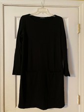EILEEN FISHER Dress Solid Black Long Sleeve Pockets Women's