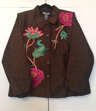 Nwt Indigo Moon Embroidered Brown Evening Jacket Xl Pink Flowers Bohemian Hippy
