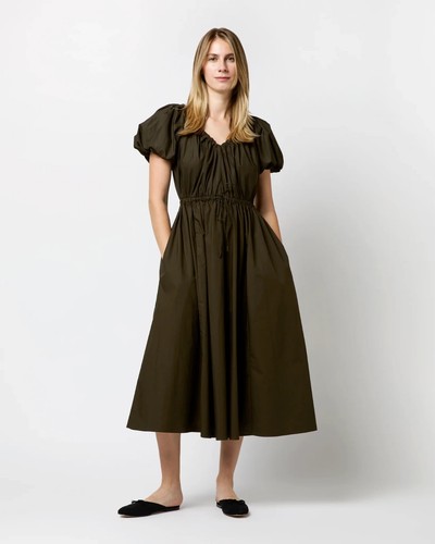 NWT ULLA JOHNSON Vika Dress Cotton Poplin Midi Dress Militaire sz 4