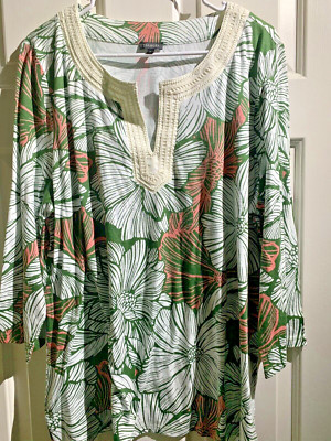 Talbots Tropical Top Micro - Modal V Lace Neck Tunic Woman XL