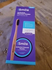 iSmile Activated Charcoal Powder Coconut Oil Natural Whitening Bamboo Toothbrush