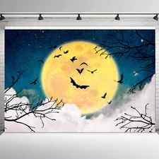 10x8ft Full Moon Dead Tree Bat Blue Halloween Vinyl Backdrop Photo Background