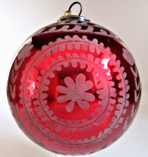 Pottery Barn  ETCHED MERCURY GLASS BALL  Red, 6-Inch  NIB