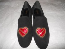 Michael Kors Natasha Slipper Suede Heart Patch Black Red Women's Size 9.5 new 