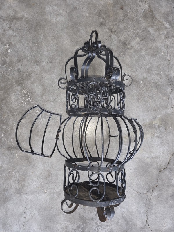 Spanish Style 17 in Metal Bird Cage with Decorative Scrollwork and  Hinged Doors