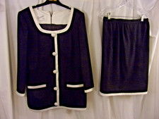 Vintage Arnold Scaasi Dress Black White Trim Skirt Suit 8 Classic Elegant