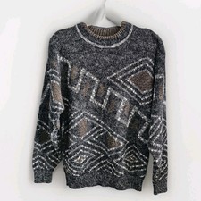 Vintage Le Tigre Sweater M Made in USA Geometric Knit 80s 90s Black Brown