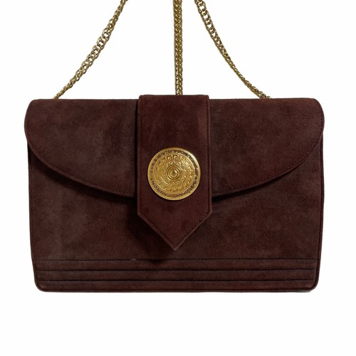 Yves Saint Laurent Suede Leather Shoulder Bag Brown Chain Used Japan