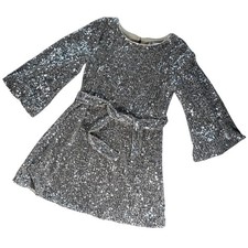 GB Girls Silver Sequin Long Sleeve Party Dress Size 6 DX82031MSQ2 Holiday Event