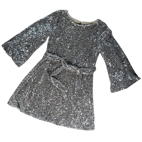 GB Girls Silver Sequin Long Sleeve Party Dress Size 6 DX82031MSQ2 Holiday Event
