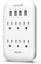 6 Outlet Extender 1225J Surge Protector With 4 USB Charger Port Wall Adapter Tap