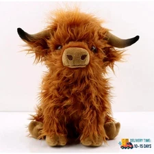 Highland Cow Stuffed Animal Realistic Scottish Cow Plush Toy Soft Farm Animal.