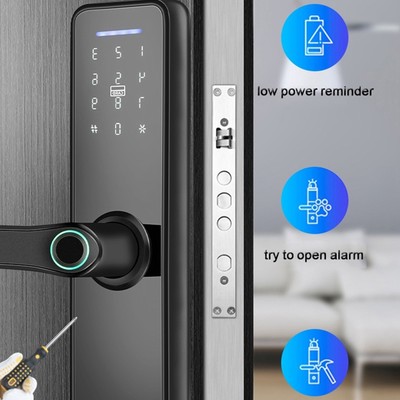 Smart Wifi Electronic Door Lock Fingerprint Password IC Card Mechanical Keys Fit