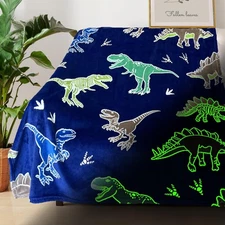 COMFAR Dinosaur Blanket for Boys, Dinosaur Glow in The Dark Blanket for Kids/...