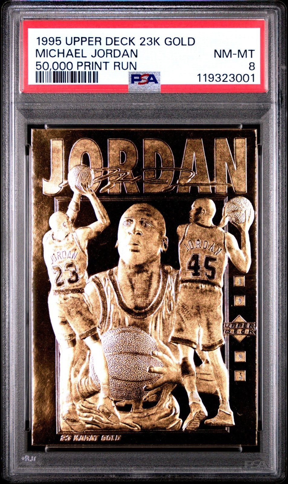 1995 UPPER DECK 23K GOLD MICHAEL JORDAN 50,000 PRINT RUN PSA 8 NM-MT view 3