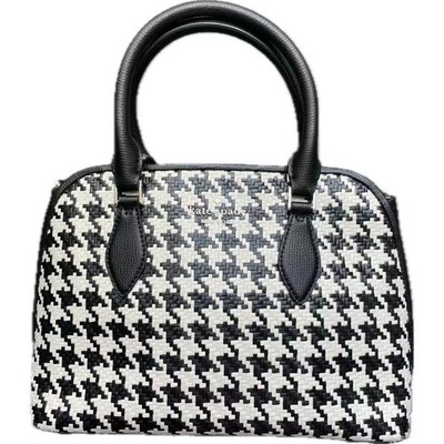 Kate Spade NY Darcy Small Satchel Woven Houndstooth Black White Crossbody EUC