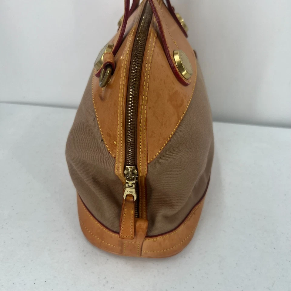 Cartera Dooney & Bourke Cabriolet Domo De Colección Lona Tostada Cuero Vachetta EE. UU. Foto 2 de 4