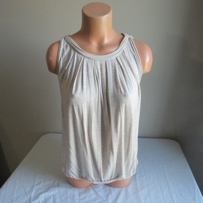 Max Studio Rayon Spandex Pleated Shirt Top Tank Blouse Heather Bone L NWT