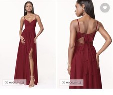 Azazie Zeya Burgundy A-Line V Neck Pleated Chiffon Dress A0 Bridesmaid Prom Danc