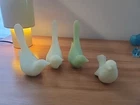 Satin Custard Glass Bird Of Happiness Pale Green UV Reactive Fenton- lot of 4